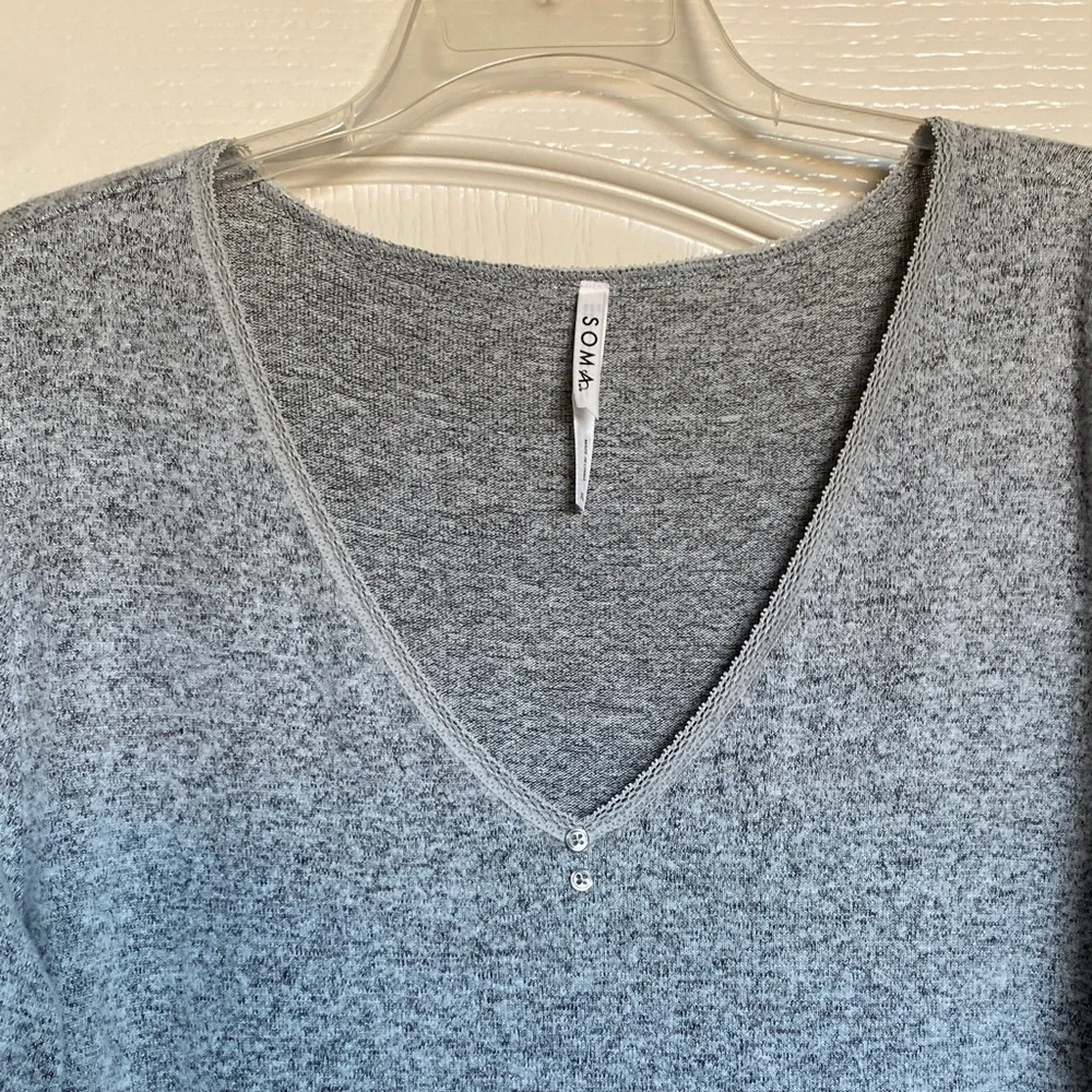 Soma Gray Long Sleeve V-Neck Sleep Dress - Picture 3 of 10
